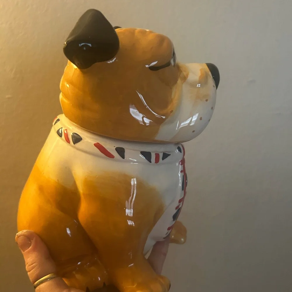 Ceramic Bulldog Dog Treat Jar - Tan and White